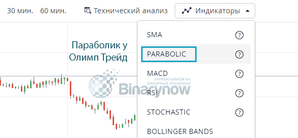 Находим Parabolic у Олимпа